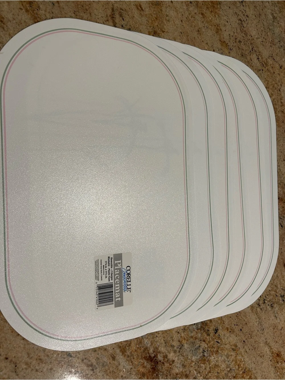 (6)Corning Corelle Shadow Iris reversible vinyl foam placemats 17 1/8”x11.25”New